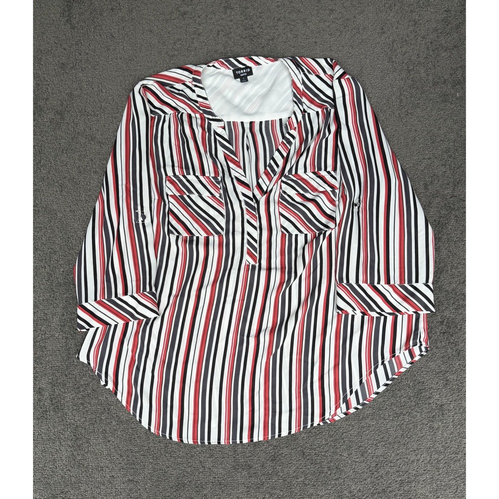 Torrid Harper Red Black White Striped Georgette Pullover Blouse Size 1 1X